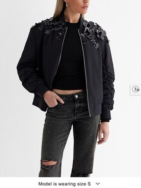 Express Black Floral-Appliqué Bomber Jacket SIZE S NWT